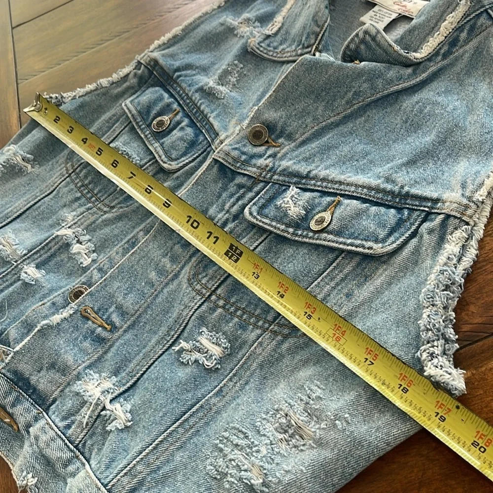 Vintage 90s Y2K Chazzz by Charles Ghailian Distressed blue Denim Vest Sz M - Picture 11 of 16